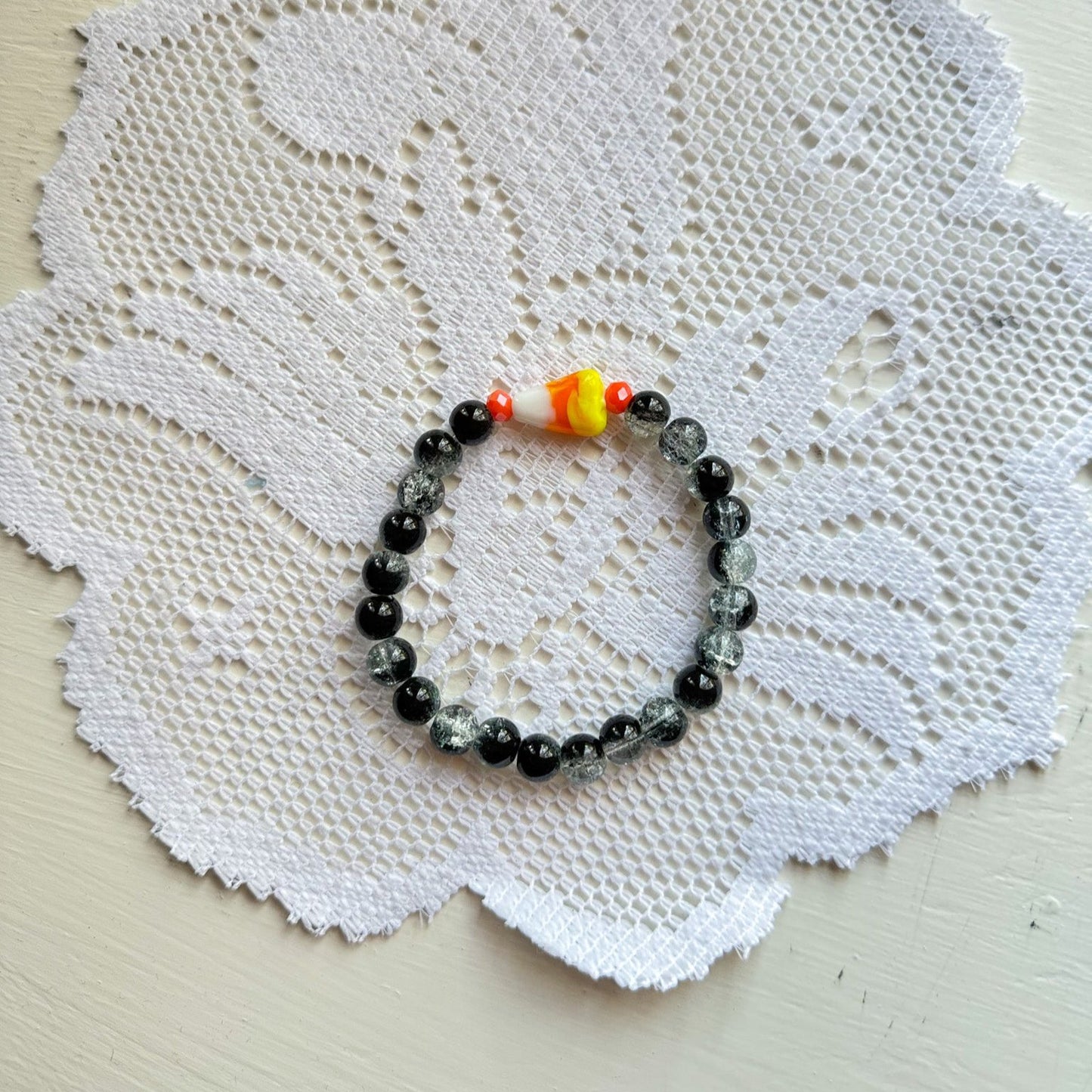 🎃 Black Tie Dye Candy Corn Bracelet!